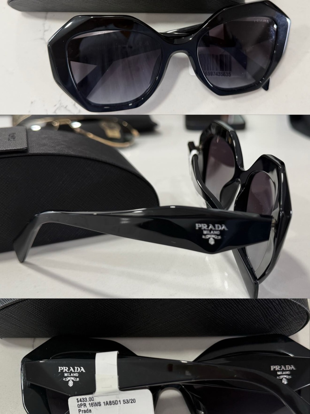 Prada Black High-Gloss Geometric Sunglasses